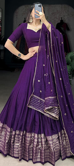 Festive, Party Wear Purple and Violet color Lehenga in Chanderi Silk fabric with Flared Weaving, Zari work : 1965653