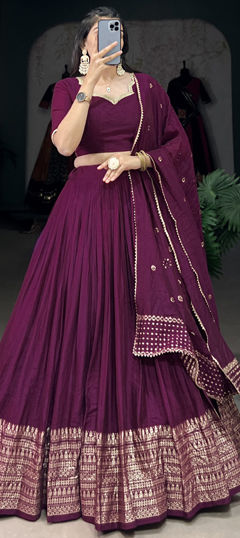 Festive, Party Wear Purple and Violet color Lehenga in Chanderi Silk fabric with Flared Weaving, Zari work : 1965654