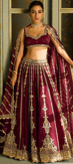 Bridal, Wedding Red and Maroon color Lehenga in Silk fabric with Flared Sequence, Thread, Zari work : 1965700