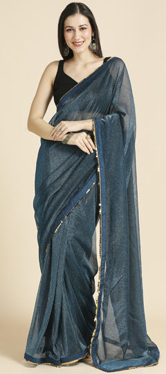 Festive, Party Wear Blue color Saree in Shimmer fabric with Classic Lace work : 1965713