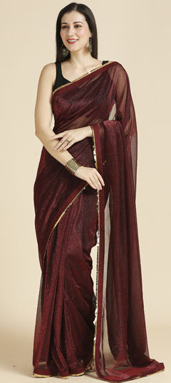 Festive, Party Wear Red and Maroon color Saree in Shimmer fabric with Classic Lace work : 1965714