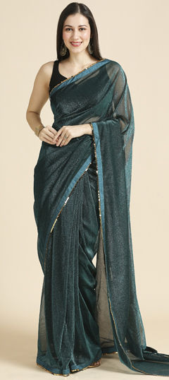 Festive, Party Wear Green color Saree in Shimmer fabric with Classic Lace work : 1965715