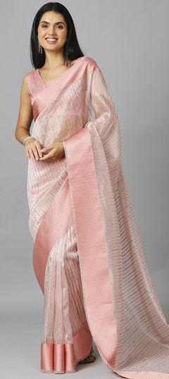 Pink and Majenta color Saree in Organza Silk fabric with Sequence work