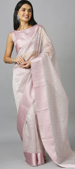 Pink and Majenta color Saree in Organza Silk fabric with Sequence work