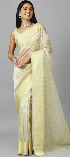 Yellow color Saree in Organza Silk fabric with Sequence work