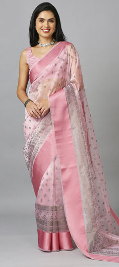 Pink and Majenta color Saree in Organza Silk fabric with Weaving work