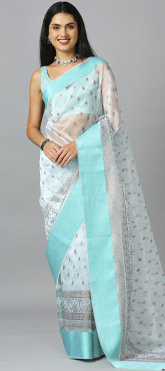 Blue color Saree in Organza Silk fabric with Weaving work