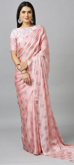 Pink and Majenta color Saree in Chiffon fabric with Thread work