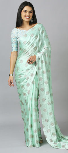 Blue color Saree in Chiffon fabric with Thread work