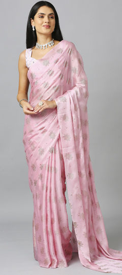 Pink and Majenta color Saree in Chiffon fabric with Thread work