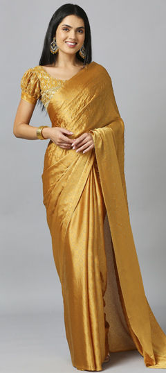 Festive, Party Wear Yellow color Saree in Chiffon fabric with Classic Thread work : 1965733