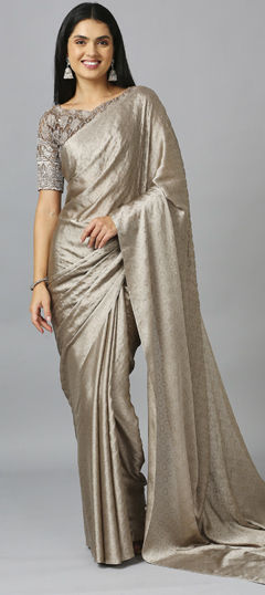 Festive, Party Wear Black and Grey color Saree in Chiffon fabric with Classic Thread work : 1965734