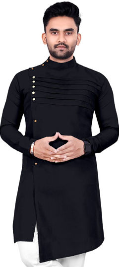 Black and Grey color Kurta in Cotton fabric with Thread work