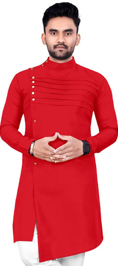 Red and Maroon color Kurta in Cotton fabric with Thread work