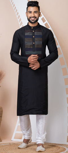 Black and Grey color Kurta Pyjamas in Viscose fabric with Thread work