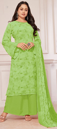 Green color Salwar Kameez in Georgette fabric with Digital Print, Floral work