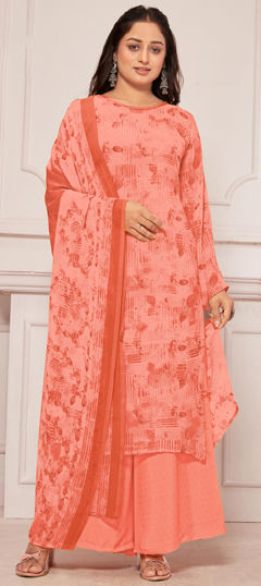 Pink and Majenta color Salwar Kameez in Georgette fabric with Digital Print, Floral work