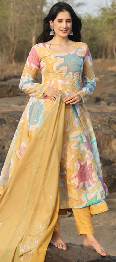 Festive, Reception Multicolor color Salwar Kameez in Organza Silk fabric with Anarkali Printed work : 1965866