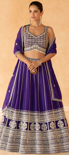 Purple and Violet color Ready to Wear Lehenga in Georgette fabric with Embroidered, Sequence, Thread work