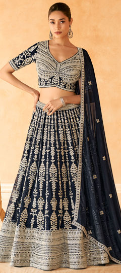 Blue color Ready to Wear Lehenga in Georgette fabric with Embroidered, Sequence, Thread work