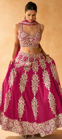 Pink and Majenta color Ready to Wear Lehenga in Georgette fabric with Embroidered, Sequence, Thread work