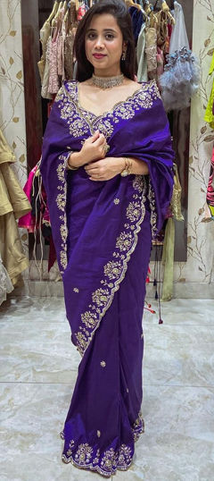 Festive, Traditional, Wedding Purple and Violet color Saree in Silk fabric with South Embroidered, Sequence, Thread, Zari work : 1965933