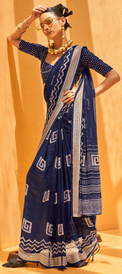 Blue color Saree in Georgette fabric with Printed work