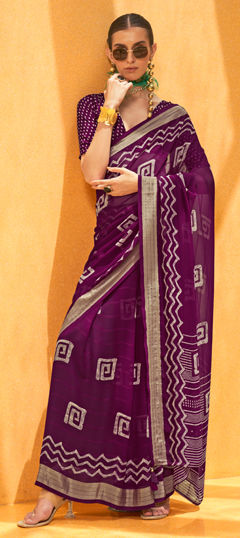 Purple and Violet color Saree in Georgette fabric with Printed work