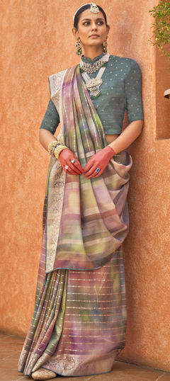 Multicolor color Saree in Silk fabric with Weaving, Zari work