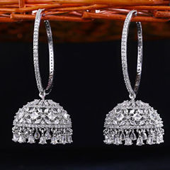 Silver Rodium Polish White and Off White color Earrings in Brass studded with CZ Diamond