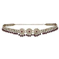 Red and Maroon color Waist Chain in Brass studded with CZ Diamond & Gold Rodium Polish : 1966131