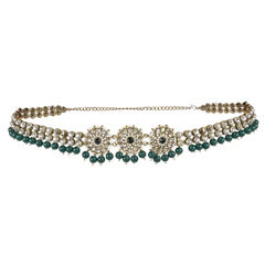 Green color Waist Chain in Brass studded with CZ Diamond & Gold Rodium Polish : 1966132