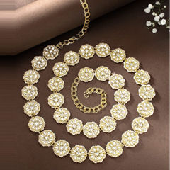 White and Off White color Waist Chain in Brass studded with CZ Diamond & Gold Rodium Polish : 1966134