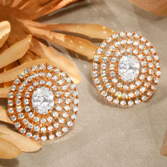 Gold Rodium Polish White and Off White color Earrings in Brass studded with Austrian diamond