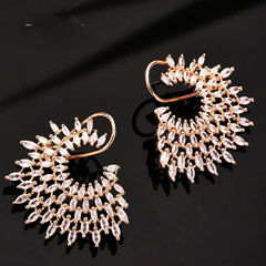 Gold Rodium Polish White and Off White color Earrings in Brass studded with CZ Diamond