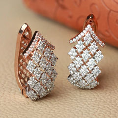 Gold Rodium Polish White and Off White color Earrings in Brass studded with CZ Diamond