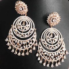 Gold Rodium Polish White and Off White color Earrings in Brass studded with CZ Diamond