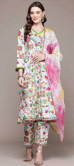 Multicolor color Salwar Kameez in Cotton fabric with Gota Patti, Lace, Printed work