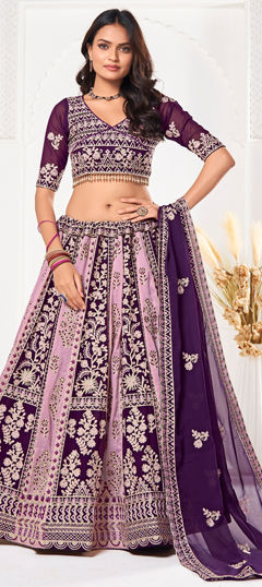 Engagement, Festive, Wedding Multicolor color Lehenga in Georgette fabric with Flared Embroidered work : 1966181