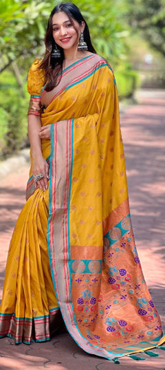 Yellow color Saree in Art Silk fabric with Weaving, Zari work