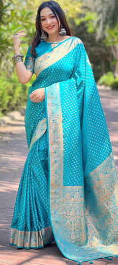 Blue color Saree in Banarasi Silk fabric with Weaving, Zari work