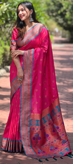 Pink and Majenta color Saree in Art Silk fabric with Weaving, Zari work