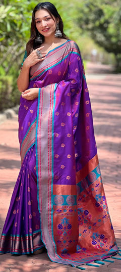 Purple and Violet color Saree in Art Silk fabric with Weaving, Zari work