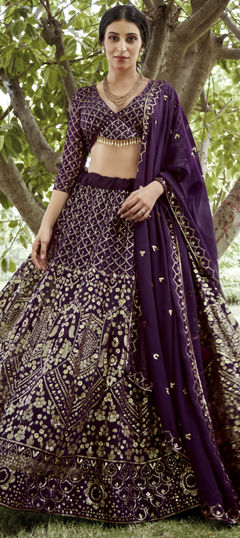 Purple and Violet color Lehenga in Georgette fabric with Embroidered, Sequence work