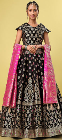 Engagement, Festive, Wedding Black and Grey color Lehenga in Jacquard fabric with Flared Weaving work : 1966301