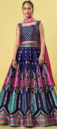 Engagement, Festive, Wedding Blue color Lehenga in Jacquard fabric with Flared Weaving work : 1966306