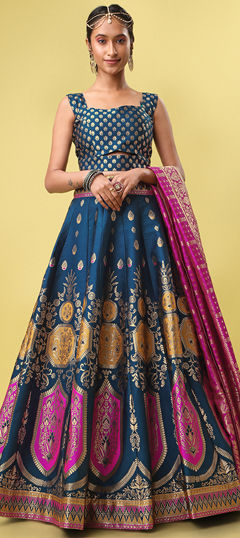 Engagement, Festive, Wedding Blue color Lehenga in Jacquard fabric with Flared Weaving work : 1966307