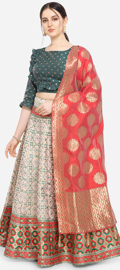 Engagement, Festive, Wedding White and Off White color Lehenga in Jacquard fabric with Flared Weaving work : 1966317