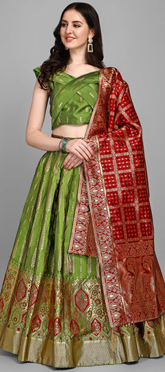 Engagement, Festive, Wedding Green color Lehenga in Jacquard fabric with Flared Weaving work : 1966349