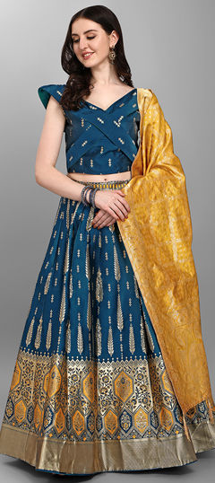 Engagement, Festive, Wedding Blue color Lehenga in Jacquard fabric with Flared Weaving work : 1966350